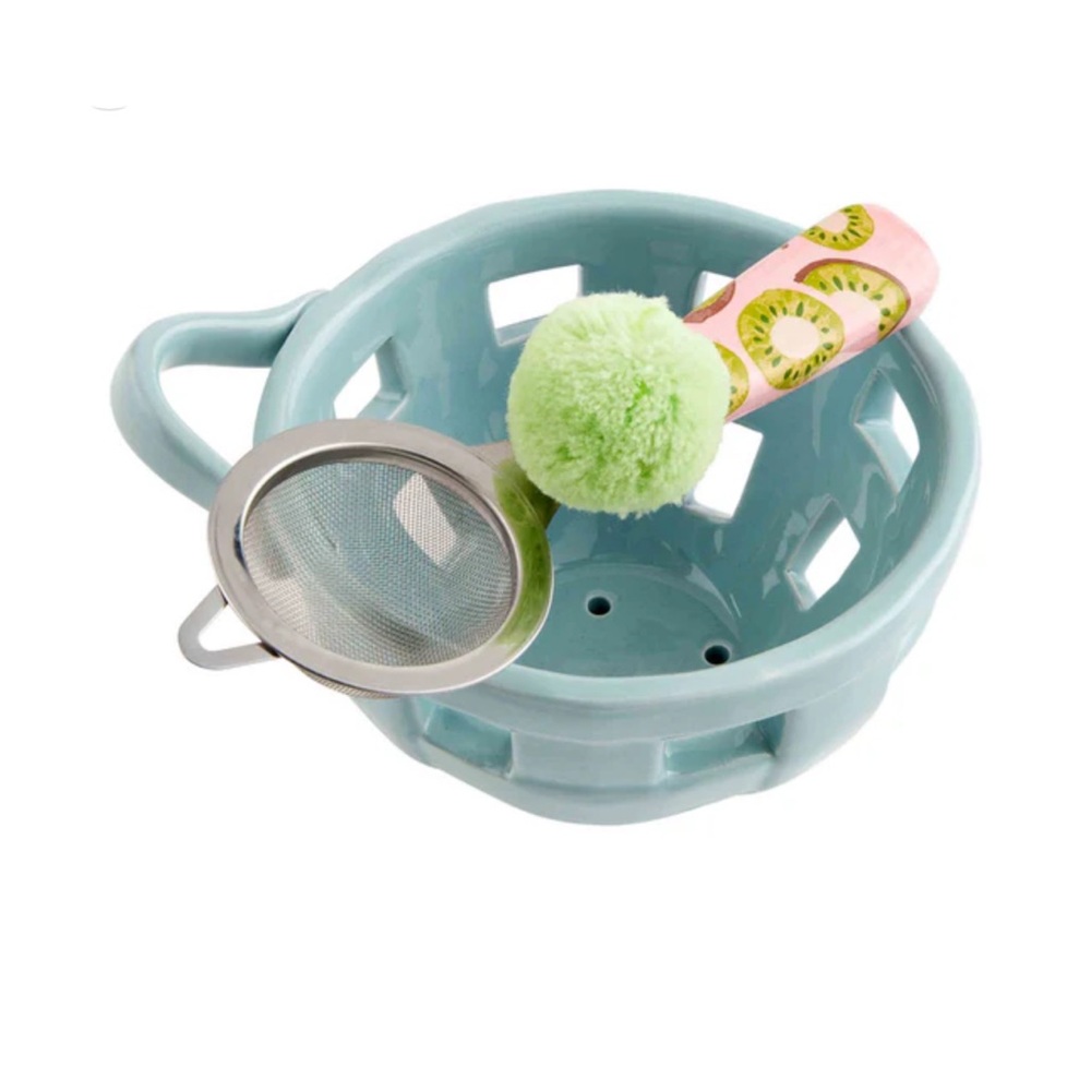 NWT Mud Pie Blue Ceramic Berry Strainer Basket Colander Set